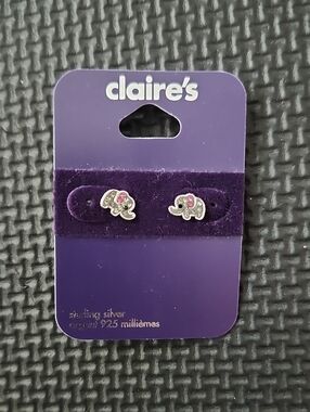 Claire's Silver Elephant Stud Earrings with Pink Stones